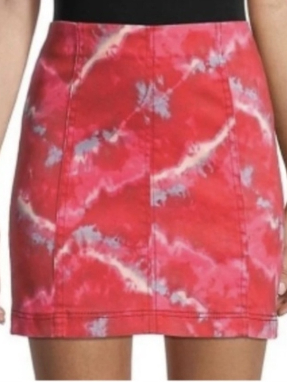 Free People Denim Mini Skirt Flamingo Flame Pink Red Tie-Dye 4 EUC / Like New